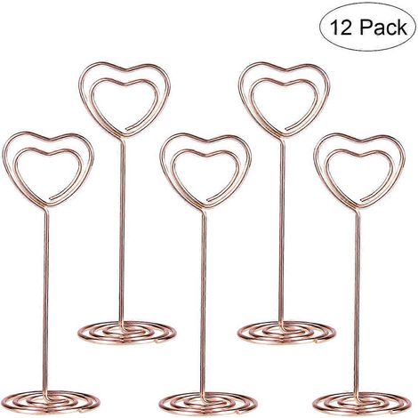 OUNONA Lot de 12 supports photo en forme de cœur, couleur or rose, porte-numéros de table, pinces pour menus papier, pour mariages (Or rose)-8.50X3.00X3.00CM-Golden