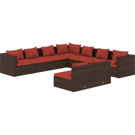 Set di mobili da giardino set arredamento da esterno 9 pezzi con cuscini marrone polyrattan 020018049
