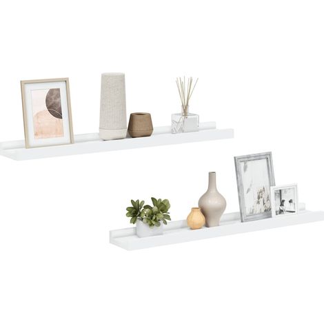 Étagères à rebord pour cadre photo 2 pcs Étagères flottantes Blanc 60x9x3 cm MDF (1/5)