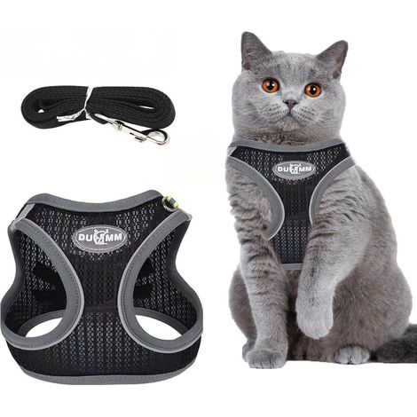 Arnés para gatos a prueba de fugas, transpirable, ajustable, reflectante, conjunto de arnés y correa, para gatos y perros pequeños (negro XS)