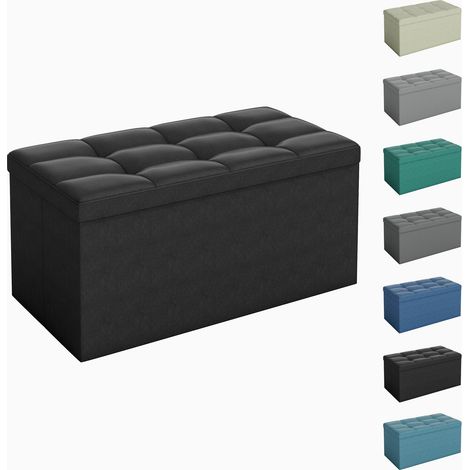Foldable Storage Ottoman, Storage Bench with Lid, for Bedroom & Living Room, 76 x 38 x 38 cm BLACK