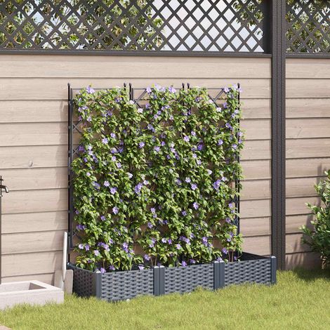 Bac à fleurs avec Treillis 3 pcs Gris 120 x 40 x 125.5 cm PP