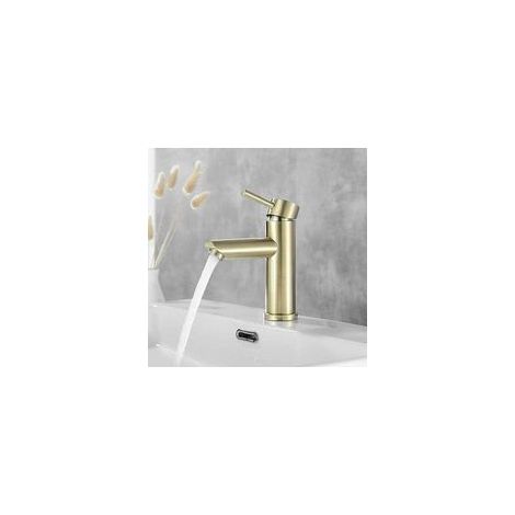 Grifo de lavabo de latón cepillado – Válvula de cerámica – Monomando – Flujo de agua suave – Fácil instalación de 3/8" – Resistente al desgaste