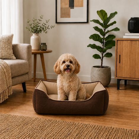 belviona Hundebett, wendbares Hundekörbchen mit 2-in-1 Funktion, weich gepolstert & pflegeleicht, 60x50 cm, braun/beige (1/5)
