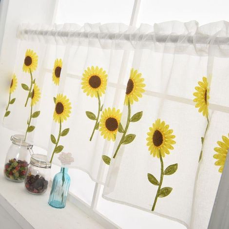 Rideau Courte - Brodé Fleurs Bellis Perennis - Polyester 100 % - Pour Fenêtre Plate - Cuisine Balcon Intérieur - 150 x 50 cm (1/5)