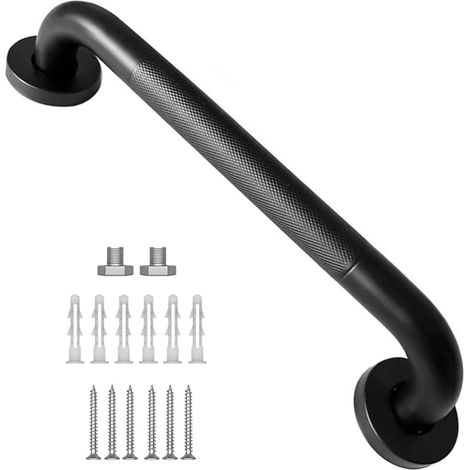 Rampe de baignoire d'escalier avec poignée antidérapante de 30 cm en acier inoxydable avec revêtement noir - Poignée de bain moletée pour intérieur et extérieur (1/5)