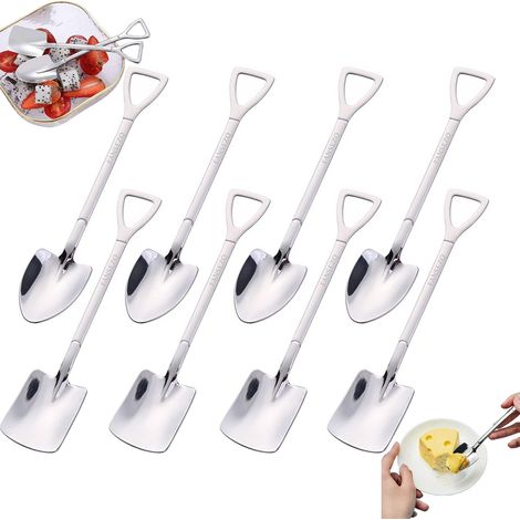 Lot de 8 cuillères à pelle en acier inoxydable 304 - En forme de pelle - Cuillère rouge - Cuillère à café - Cuillère à pastèque - Thé au lait - Café - Sucre - Cuillère à dessert glacé (argenté (1/4)