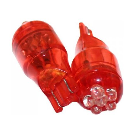 Coppia 2 Lampade Led T10 T15 Con 6 Led F3 Colore Rosso Red 12V 0,2W