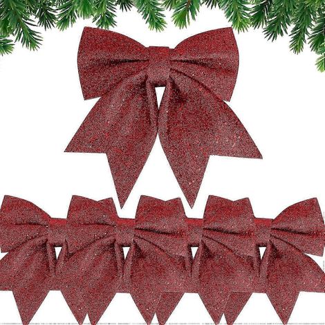 Lot de 5 nœuds en ruban de Noël, grande taille, pour décorer le sapin et emballer les cadeaux. (1/5)