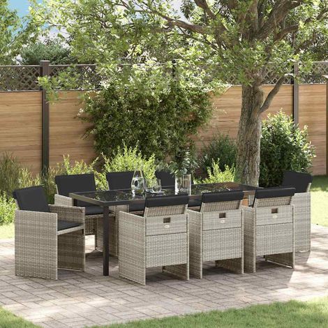 Conjunto de Comedor de Jardín 9 pcs Gris Claro ratán sintético vidaXL (1/5)