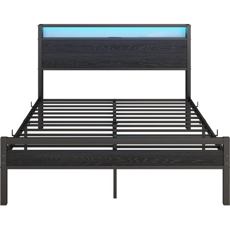 Cama 120x200 cm de metal negro con LED, USB y almacenaje en cabecero, estructura HOMVRA (1/5)