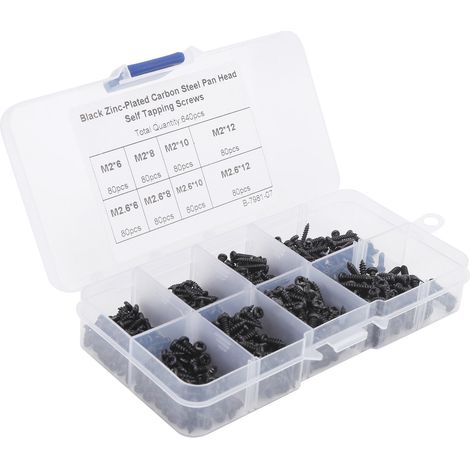 Kit de 640 vis à tête cylindrique, assortiment de fixations en acier au carbone noir à croix (1/5)