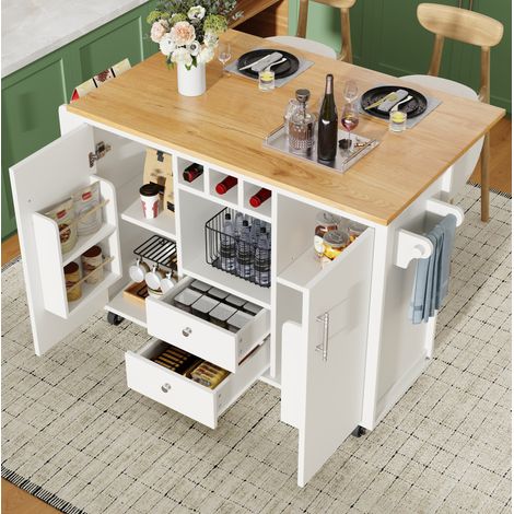 Mueble de cocina isla con encimera abatible, 137,9 x 73 x 92,2 cm, blanco DESVIAE (1/5)