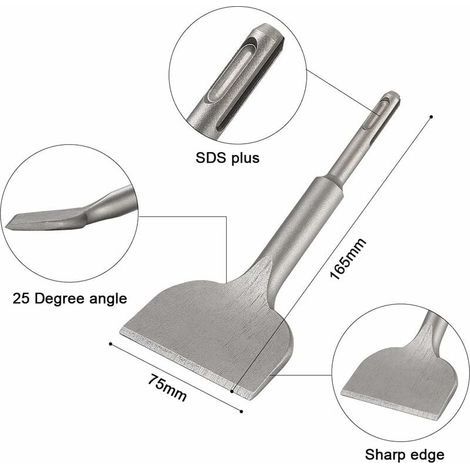 Burin SDS PLUS Fliesenmeißel, 165 mm x 75 mm Versailles High Quality Expansion Series, gebogener Fliesenmeißel, geeignet für Keramik- und Bodenfliesen (1/4)