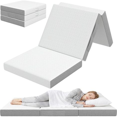 Matelas pliable en mousse à mémoire de forme 195 x 75 cm, épaisseur 10 cm, housse lavable, blanc (1/5)