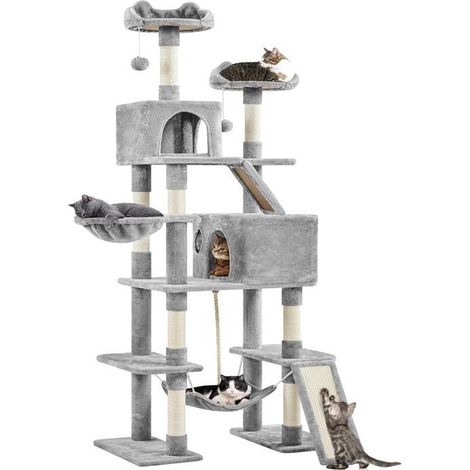 Arbre à chat - XXL - 206 cm - Gris - Stable - Corde en sisal