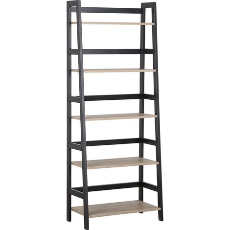 Estante tipo escalera efecto madera clara y negra 163 x 64 cm estantería inclinada de 5 niveles Croydon
