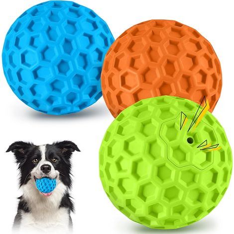 Große und aggressive Hundekauspielzeuge - Interaktive Quietschbälle - Strapazierfähiges Naturkautschukspielzeug für große und mittelgroße Hunde (3 Bälle) (1/5)