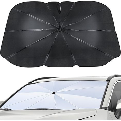 Pare-soleil pliable pour pare-brise avec coins en cuir - 145 x 79 cm - Protection solaire pour SUV et véhicules (1/5)