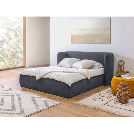 BOBOCHIC - Lit coffre LOUISE avec tête de lit rembourrée 160x200 Gris foncé (1/5)