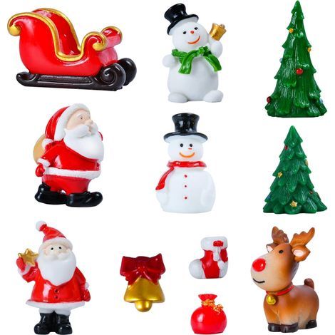 LAOA 11 Weihnachtsminiaturen-Gartenornamente, Weihnachtsmannfiguren, Mini-Dekorationsfiguren aus Kunstharz, Weihnachtsmann, Weihnachtsbäume, Schneemann, für die Weihnachtstafel, Weihnachtstischdekorat (1/5)
