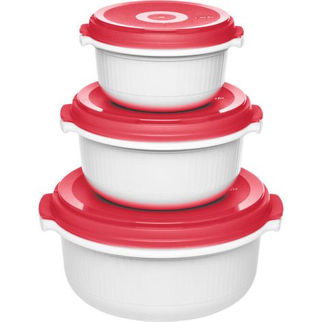 Emsa 518999 Micro Family - Juego de vajilla para microondas (3 piezas), color blanco y rojo (1/2)