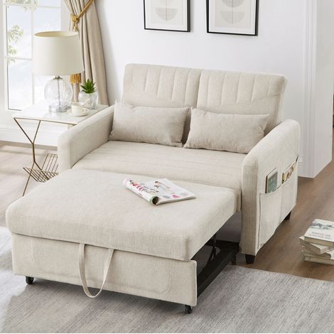 MEUBLIV Sofá cama 114x77x82,5 cm beige – convertible, 3 posiciones, sin colchón (1/5)