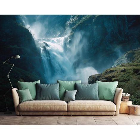 Fototapete Wasserfall Wald Natur, für Wohnzimmer und Schlafzimmer, 150 x 105 cm – Komplettset inkl. Kleister & Anleitung (1/5)