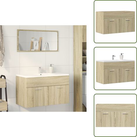 The Living Store Armario para lavabo contrachapada color roble 80x38,5x46 cm - Armario de lavabo