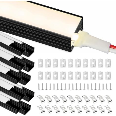 Profilé Aluminium LED 10 x 1M Aluminium Profilé U-forme Canal pour Bandes à LED Ruban, Compact Finition avec Couvercle Noir Crème, Embouts, Clips de Montage en Métal (1/5)