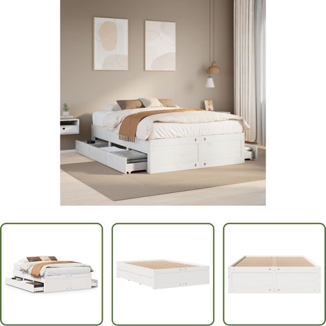 Sommier à lattes - Cadre de lit sans matelas avec tiroirs blanc 150x200 cm pin (1/5)