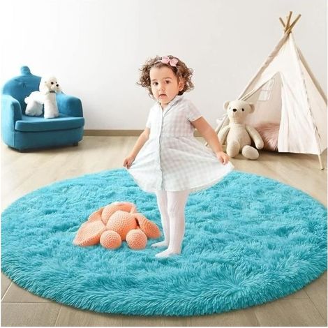 (Blue)Mat - LECOO - Shaggy Round - 100x100cm - Blue - Anti-slip (1/4)