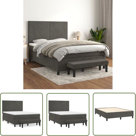 The Living Store Boxspringbett mit Matratze Dunkelgrau 140x200 cm Samt - Samtbett - Boxspringbett - Doppelbett - Bettauflage - Nachttisch (1/5)