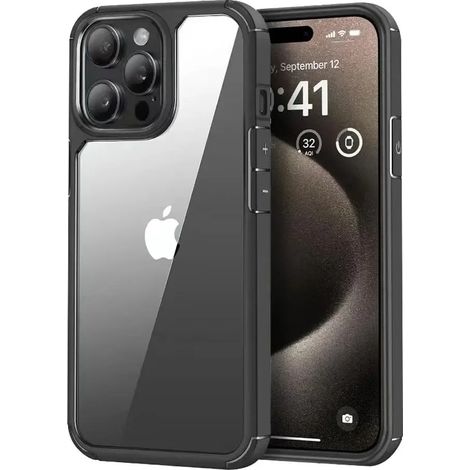 (iPhone 13 Pro, Noir) Coque transparente antichoc pour iPhone, robuste et durable, avec coque arrière rigide. (1/5)