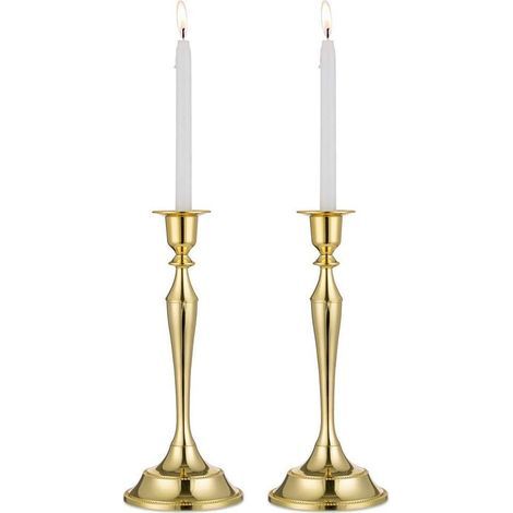 Lot De 2 Bougejoir À Simple Tête, Métal en Forme De Sablier Bougeoirs Chandeliers, Compatible avec Tous Les Taille Standard Bougeoirs (Or, 2 x Grand) (1/5)