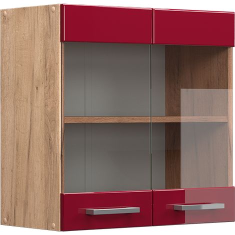 Küchenglasschrank R-Line, Bordeaux Hochglanz, 60 cm, Vicco