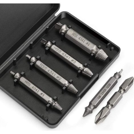 Extracteur de vis professionnel : kit de 4 extracteurs en acier HSS pour vis endommagées, outil de dévissage pour vis abîmées et cassées (1/5)