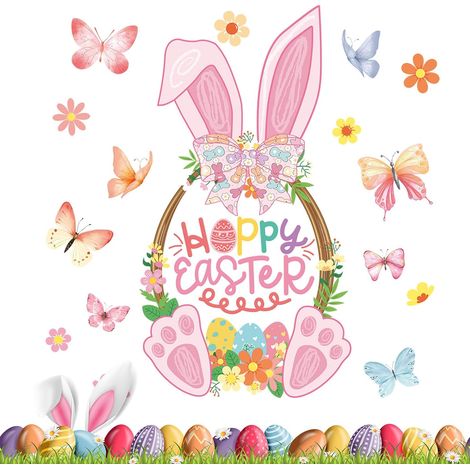 Décoration de Pâques pour Fenêtre,Autocollant Statique Double Face de Lapin de Printemps Décorations de Pâques Autocollants pour Vitre,Pour Intérieur Vacances Maison Cuisine Salon Salle de Classe Fê (1/5)