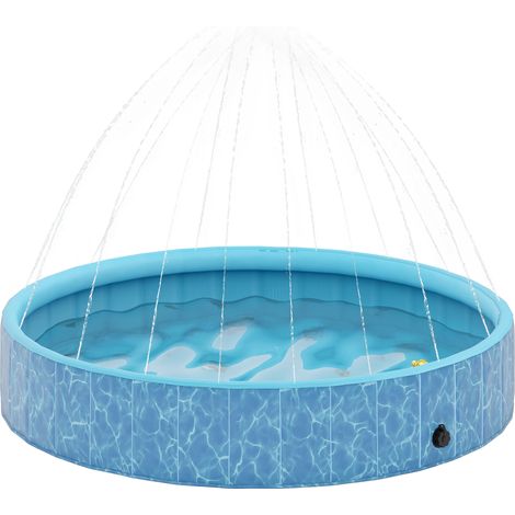 Hundepool Faltbar Planschbecken mit Brunnen- und Wasserpolsterdesign Ø160 x 30 cm Blau