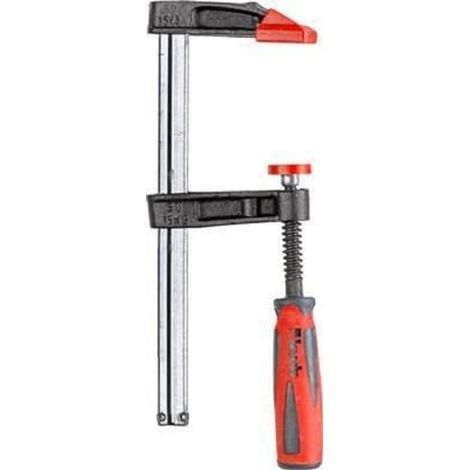 Serre-joint professionnel avec manche bicomposant, mâchoires de serrage en fonte malléable, étau à vis avec rail profilé creux, profondeur de serrage 50 mm (1/5)