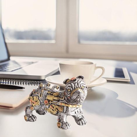 Statue de Chien Bulldog Steampunk en Résine - Décoration Mécanique pour Bureau et Intérieur (1/5)