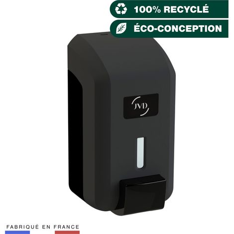 JVD – Distributeur de savon gel noir 700 ml – Bouton poussoir – Réservoir amovible – Compatible gel hydroalcoolique – Plastique recyclé