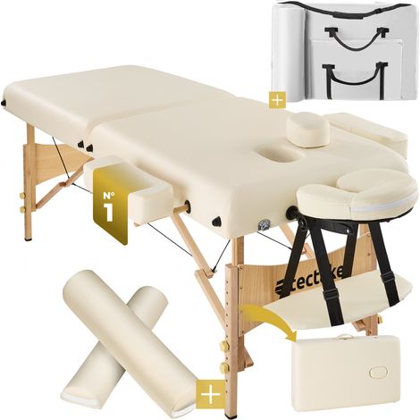 Table de massage portable pliante en bois et cuir synthétique beige