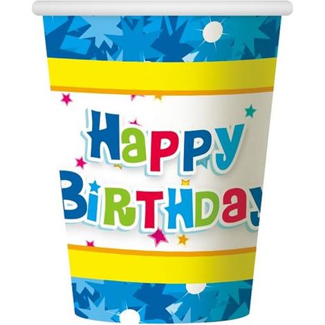 Happy Birthday Becher blau 270 ml 6 Stück.