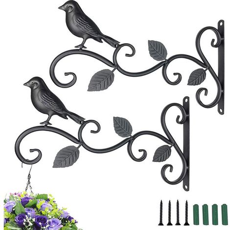 Lot De 2 Supports Pour Plantes Suspendues, 12 Pouces Suspension Mural Crochet Plante En Métal, Suspension D'accessoires Pour Plantes Antirouille Et Robuste En Forme D'oiseaux, Noir (1/5)