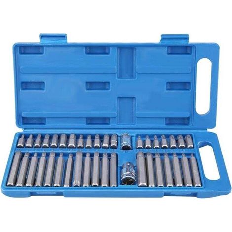 Lot 40 pièces Embouts de Vissage, Jeu D'embouts Torx avec Adaptateur D'entraînement 1/2" et 3/8", Ensemble Eembouts de vissage très Longs et Porte-Embouts, Spline Courts et Longs Hex Torx