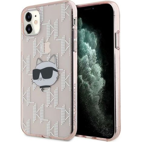 Custodia rigida rosa Karl Lagerfeld KLHCN61HKLPCHP per iPhone 11/Xr da 6,1" con motivo IML Choupette Head e monogramma. (1/5)