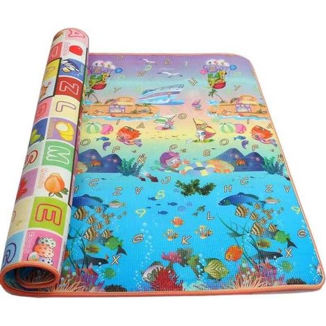 TAPIS EN MOUSSE POUR ENFANTS 200 x 180 x 0,8 CM - ALPHABET ET OCÉAN ÉDUCATIFS DOUBLE FACE