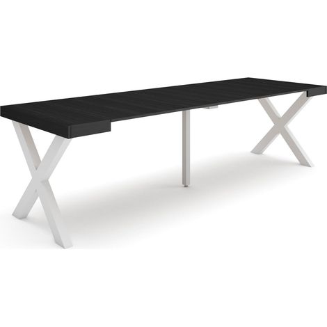 Skraut Home - Table console extensible, Console meuble, 260, Pour 12 personnes, Pieds bois massif, Style moderne, Noir (1/5)