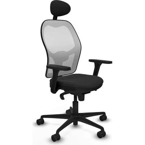 Jorquera sincro malla blanca similpiel negro brazos 3D base nailon cabecero fijo ruedas 65mm nailon (1/5)